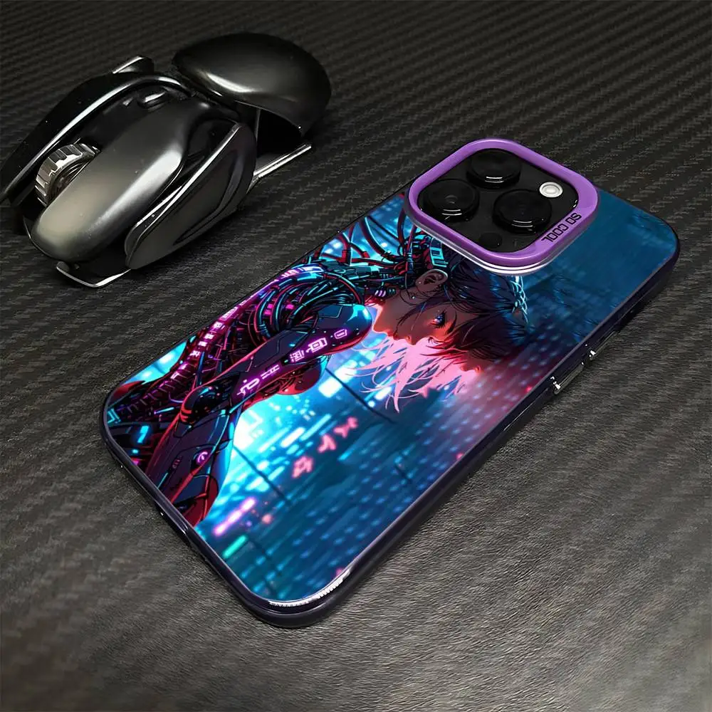 Cyberpunk Cool Girl Phone Case For iPhone 16,15,14,13,12,11,Mini,Pro,MAX Purple Matte Shockproof Cover