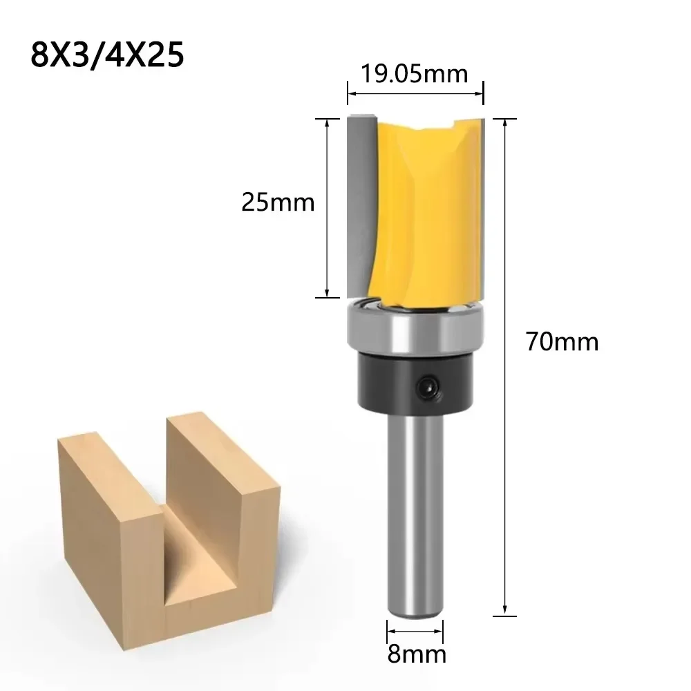 1PC 8MM Shank Milling Cutter Wood Carving Template Trim Hinge Mortising Router Bit Straight End Mill Trimmer Cleaning Flush Trim