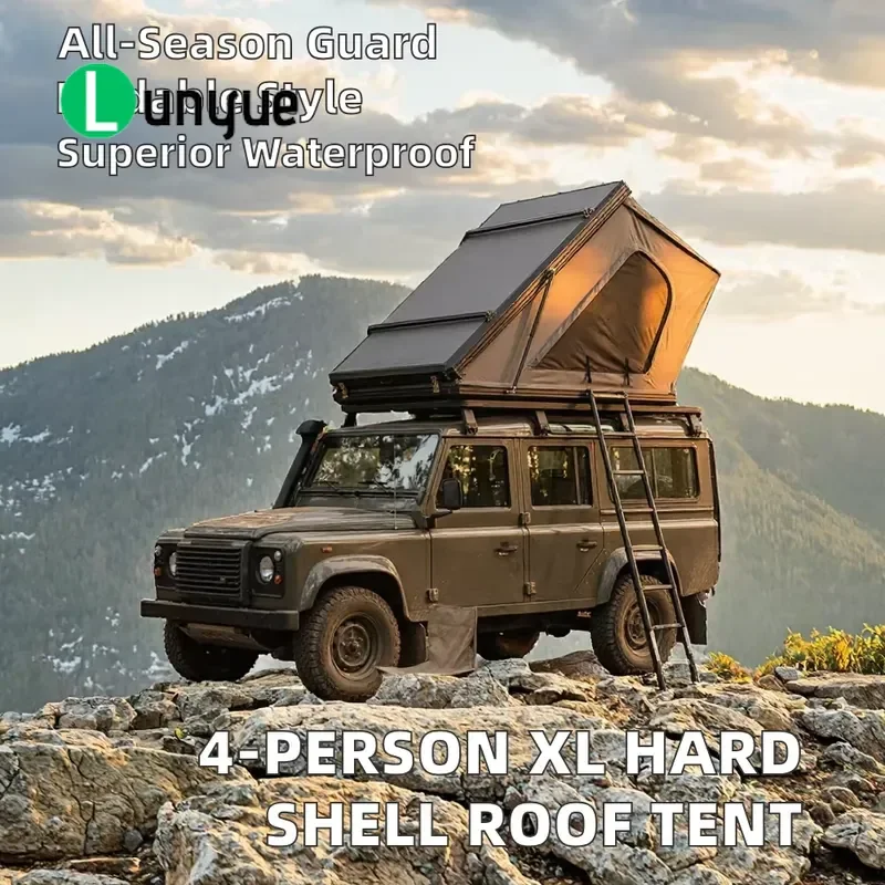 Hard Shell Nylon Roof Top Tent 2 Person Side Folding Waterproof All Season Outdoor Camping for SUV Truck Car Travel