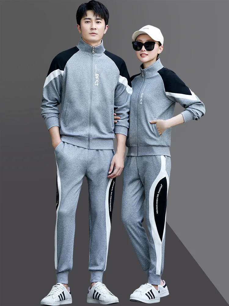 Cotton Women Men Tracksuit Outfits Spring Long Sleeve Zip Up Jacket Sweatshirt+pant Running Jogger Workout Casual Set Sport Suit