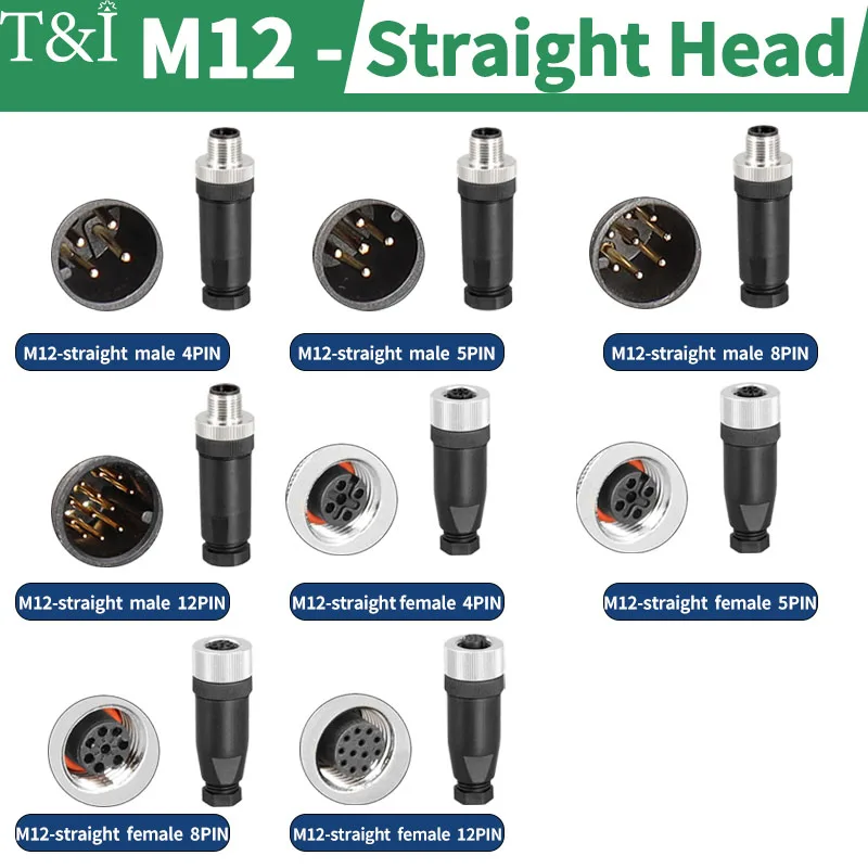 

5/10/20 PCS M12 Straight Head Male&Female 4/5/8/12P Sensor Connector Waterproof Aviation Plug Screw Threaded Coupling A Type