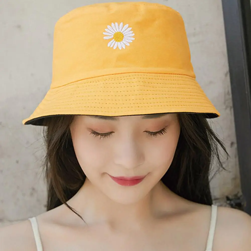 

Summer Daisy Double-Sided Bucket Hats Male Female Korean Version Student Versatile Sunshade Hat Folded Beach Sun Fisherman Hat