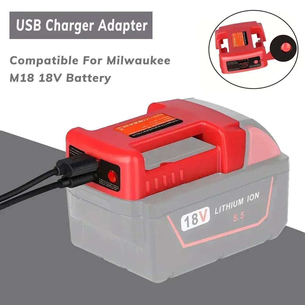 Ładowarka USB kompatybilna z akumulatorem Milwaukee M18 18 V, podwójny port wyjściowy z interfejsem ładowania USB i typu C