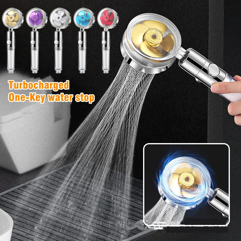 Water Saving Shower Head High Preassure Turbo Propeller Flow Showerhead with Fan Built-in Filter Rainfall Bathroom Accessories