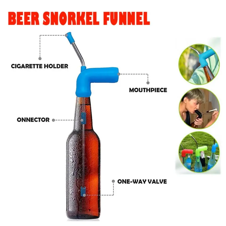 cigarette snorkel Funny 2 in 1 Drinking Beer Snorkel Drinking Straw Bong Funnel Double Snorkel  Party Games Barware Household Bar Tools Accessories