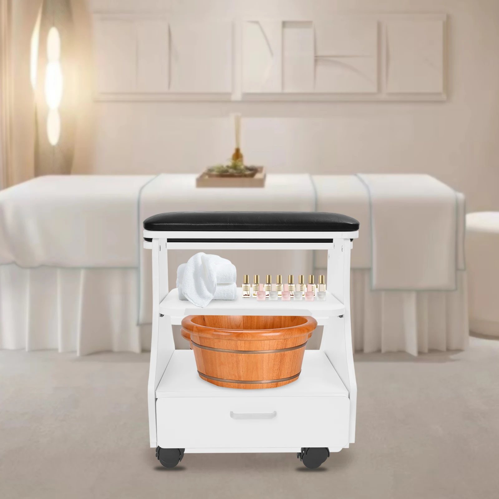 عربة التجميل المحمولة ثلاث طبقات تصميم عربة القدم مانيكير باديكير عربة لصالون التجميل مسمار ، حمام القدم سبا