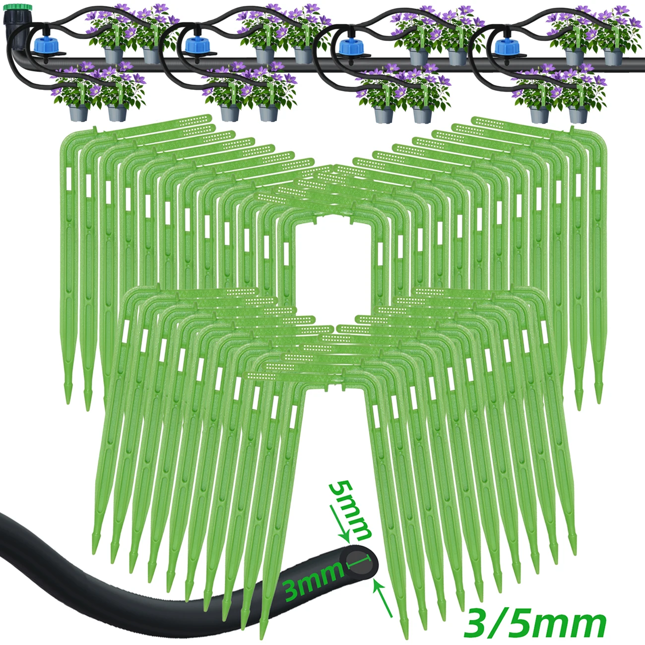 

KESLA 50-1000pcs 3/5mm Bending Arrow Emitters 1/8'' Green Drippers Garden Potted Irrigation Watering Micro Drip System Fittings