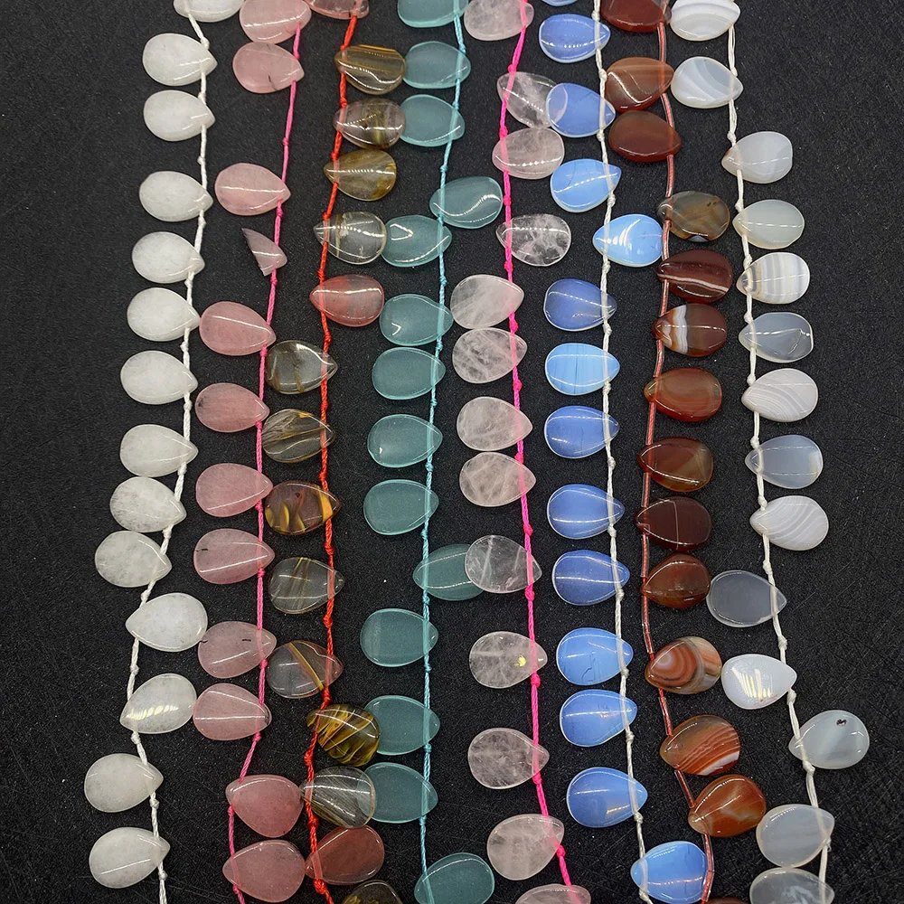 

13x18mm Polished Teardrop-Shaped Natural Stone Beads Tiger's Eye Opal Horizontal Hole Spacer Beads For DIY Necklace Jewelry Gift