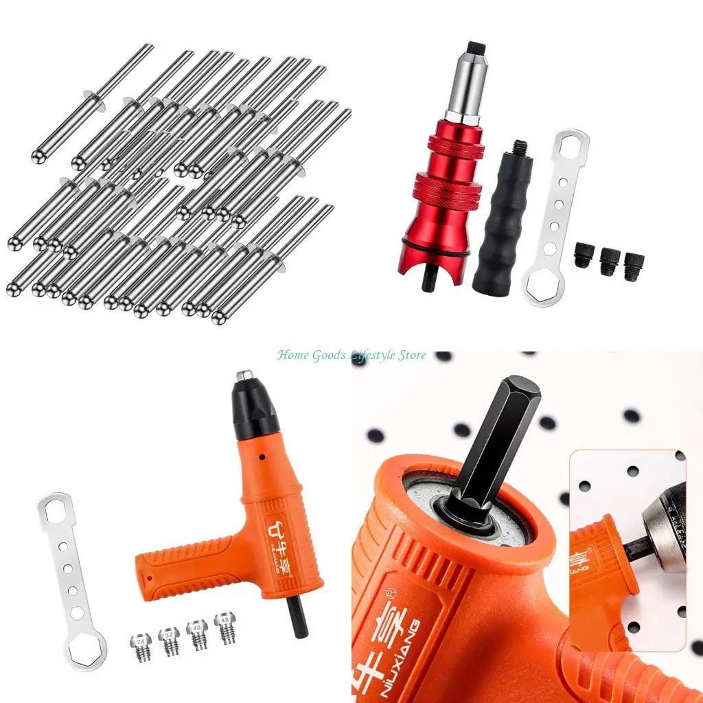 E74E Rivet Nut Drill Adapter Rivet Adapter Tool Air Riveter Cordless Adapter Electric for Automotive Repair Home Improvement