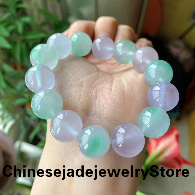 

Newest Jadeite Ice Bracelet Round-Beads Evenly Rounded Perfect No Cracks Ice-Purple Light Green Bangle Delicate Handring Jewelry