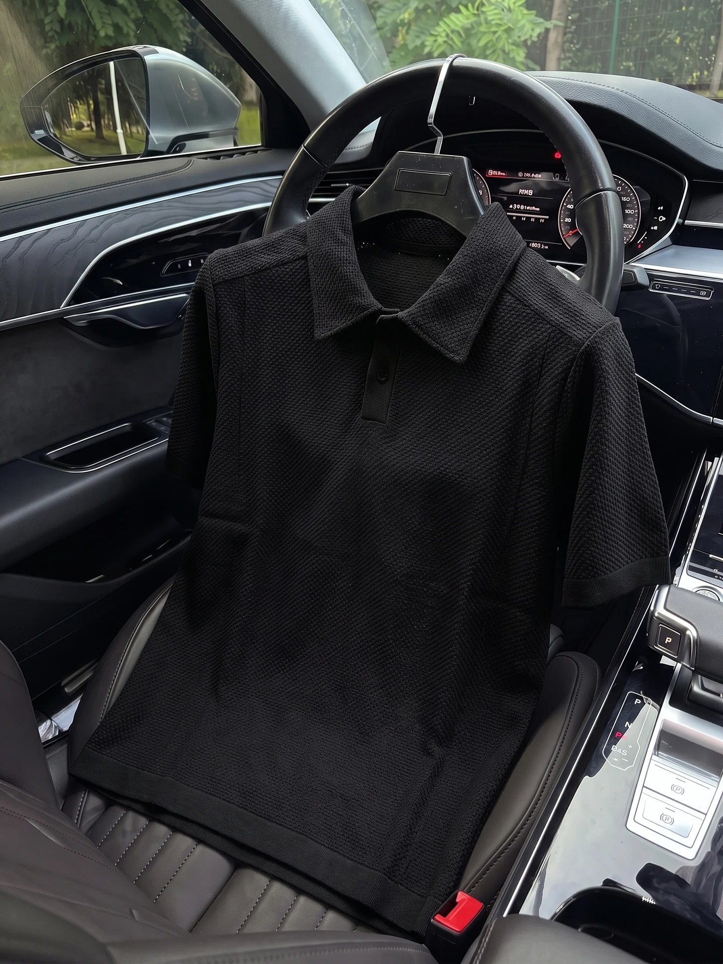 Cleanfit Breathable Short Sleeve  Shirt Men's Summer High-End Feeling Turn-down Collar Shoulder T-shirt Dragon Scale Pattern