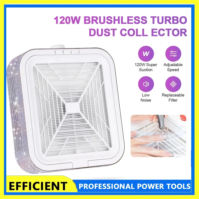 

120 Вт супер всасывающий пылесборник для ногтей, мощный бесщеточный пылесборник для ногтей, вентилятор для маникюра, пылесос с 2 фильтрами