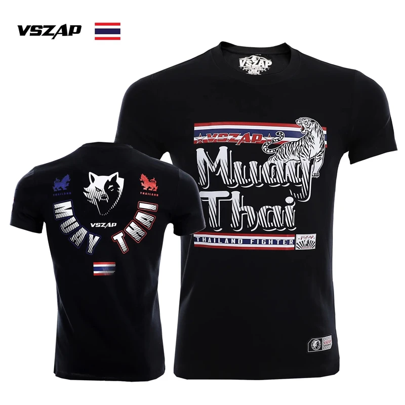 

VSZAP Men Muay Thai Thailand Fighter T Shirt Homme Boxing MMA T Shirt Gym Tee Shirt Fighting Martial Arts Fitness Training