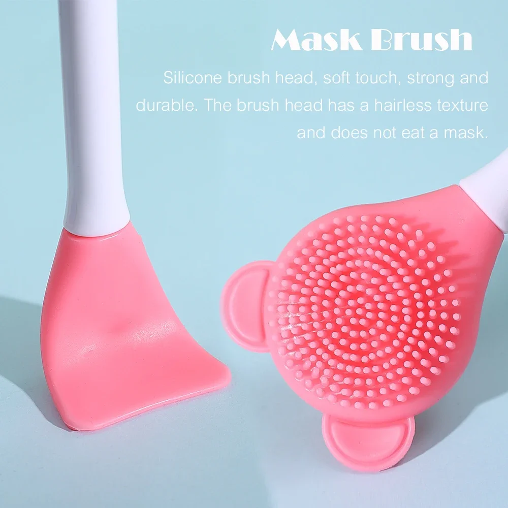 Damen-Silikon-Doppelkopf-Gesichtsmaskenpinsel, Hautpflege, Gesichtsreinigung, Applikator, Löffel, Spatel, Rührstab für Zuhause, Make-up, T