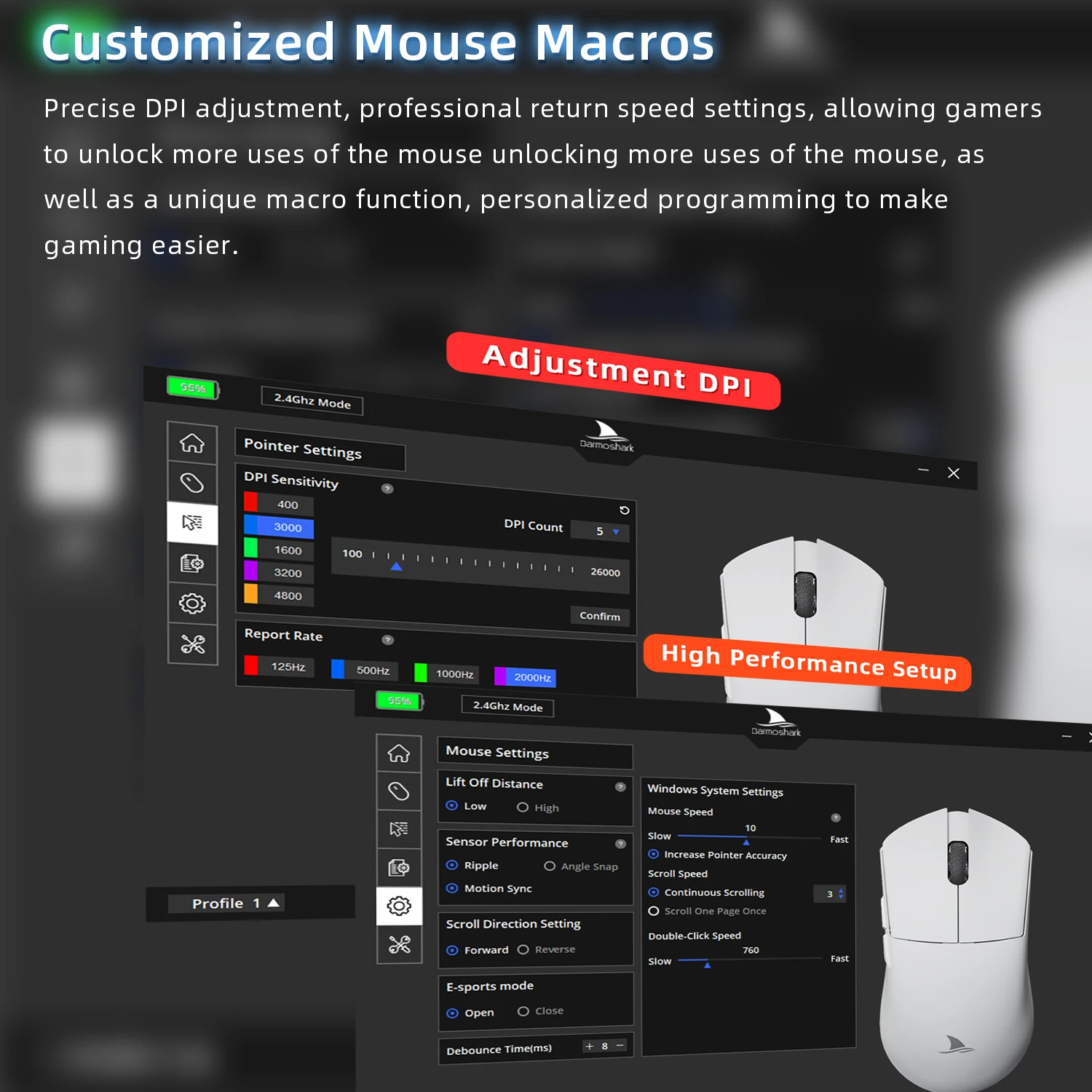 Imagem -04 - Darmoshark-mouse para Jogos sem Fio m3 Bluetooth 26000dpi Botões para Computador pc Pam3395