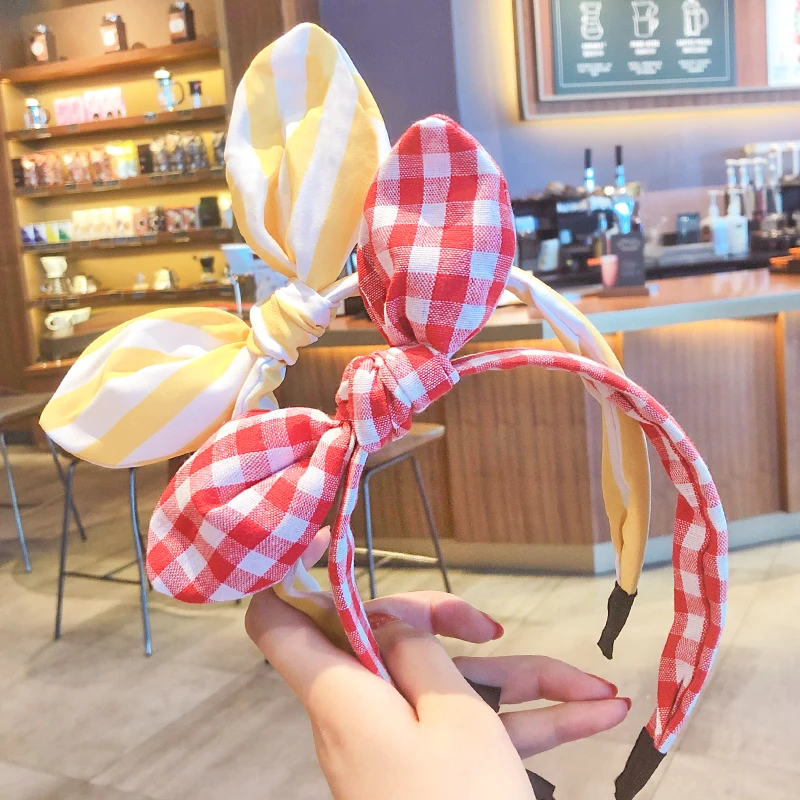 3 Pcs/Set Children Cute Colors Printed Lattice Stripes Hair Hoop Hairbands Girls Lovely Bow Ears Headbands Kids Hair Accessories