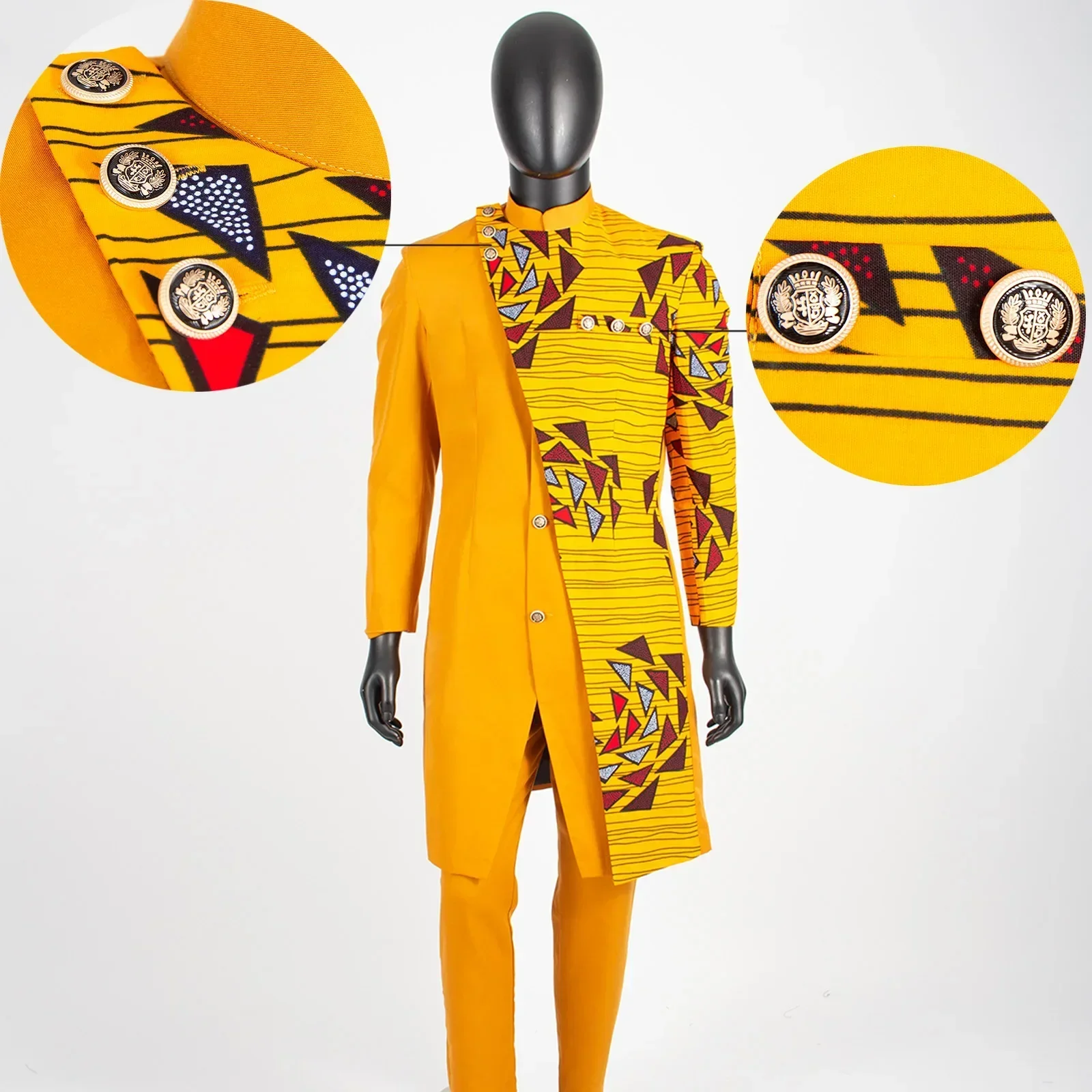 Trajes africanos para hombres, conjunto de chaqueta y pantalones con estampado de un solo pecho, traje de vestir de negocios, fiesta, boda, noche A