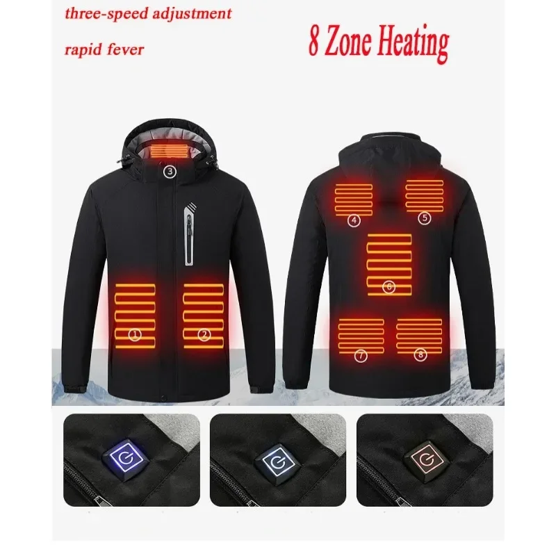 Heated Jackets 8 Zone Men Fashion Waterproof Outdoor Coat Windbreaker USB Heating Hooded Jackets Hunting Jackets