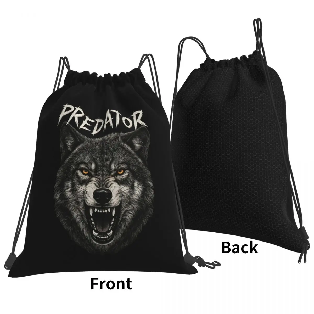 Predator Wolf Backpacks Casual Drawstring Bundle Pocket Sports Bag Book Bags for Travel School