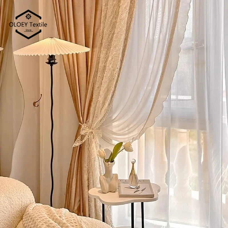 

Sparkle Pearl Pink Velvet Lace Curtains for Bedroom Living Room French Window Balcony Custom Romantic Glamorous Window Treatment
