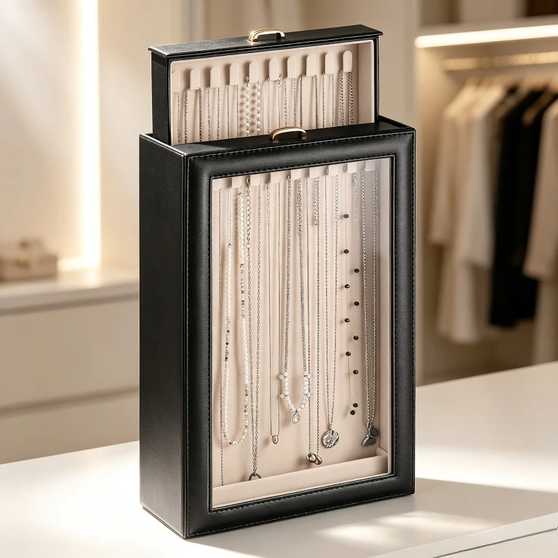 leather-transparent-necklace-display-box-vertical-jewelry-drawer-case-large-capacity-necklaces-showcase-wholesale-jewelry-boxes