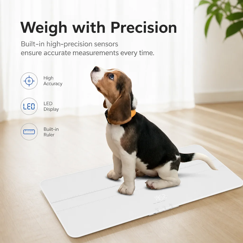 Digitale Haustierwaage für Hunde, Haustierwaage, digitale Haustierwaage, 10 g/0,022 lbs, hohe Präzision, 0,11–220 lbs Tragkraft, LED-Anzeige, wiederaufladbar, gehärtetes Glas, keine Installation,