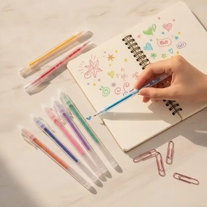 8-48Pcs Shimmer Gel Pen Set, Assorted Pearl Watercolor Fluorescent Markers, Kids Hand‑Account Journal Drawing Color Pens