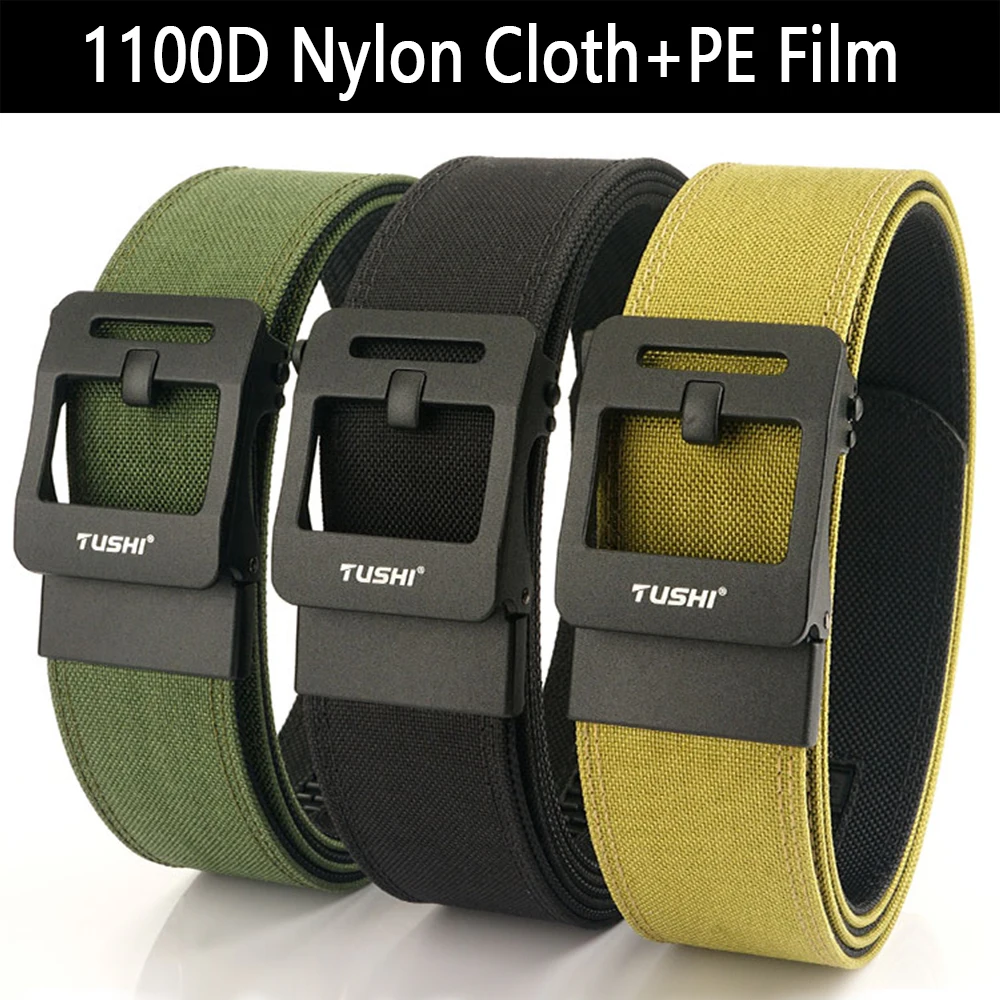 TUSHI New 3.4cm Military Belt for Men Sturdy Nylon Metal Automatic Buckle Duty Tactical gun Belt Outdoor Girdle IPSC Accessories