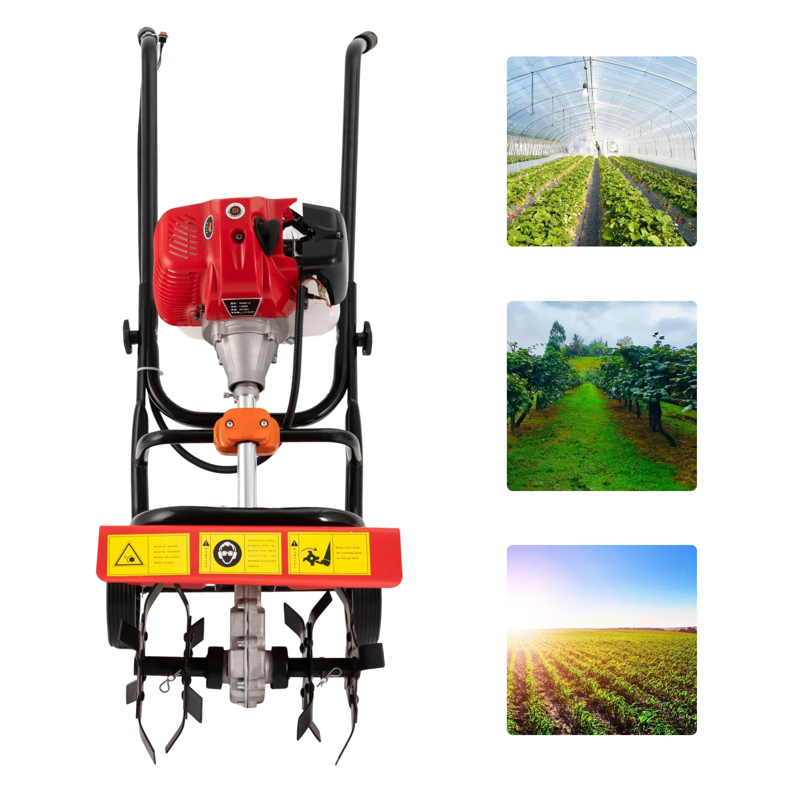 

2-Stroke 52cc Engine, Gas Powered Mini Tiller Cultivator, 1.9kW, Handheld Soil Tiller for Soil Loosening, Weeding