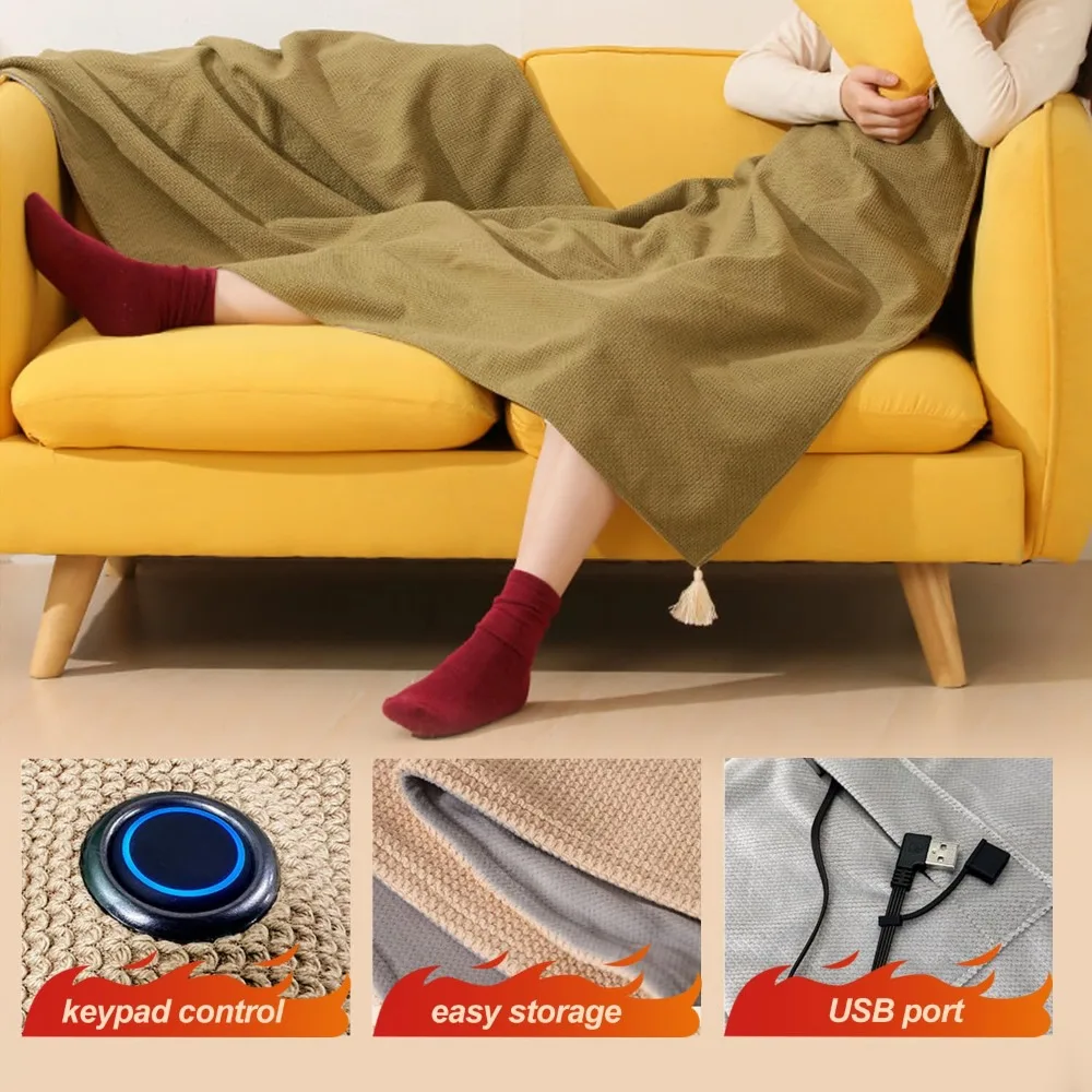 1 قطعة المنزل يمكن ارتداؤها ساخنة رمي بطانية USB التدفئة الكهربائية قابل للتعديل 3 مستويات درجة الحرارة آلة قابل للغسل دفئا بطانية