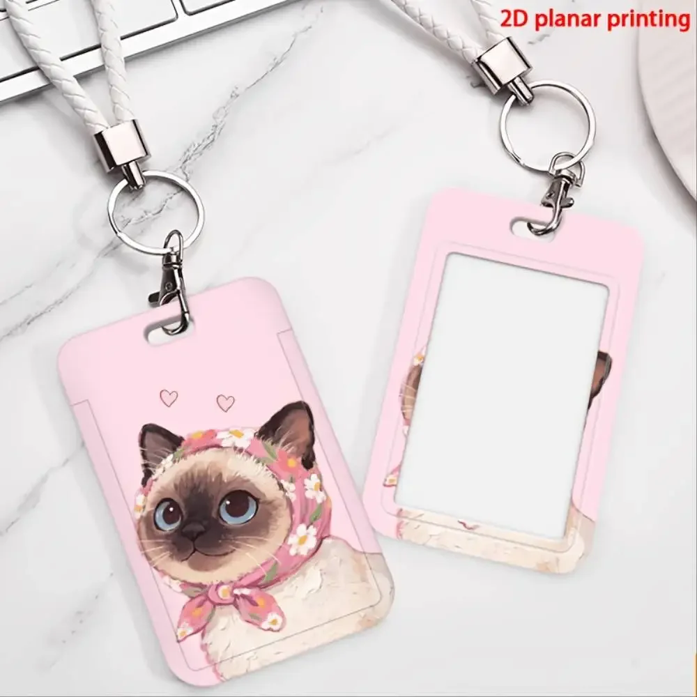 Floral Siamese Kitten ID Card Holder Plastic Badge Case For Doctor Nurse Employee ID Bank Card Gift Men Women