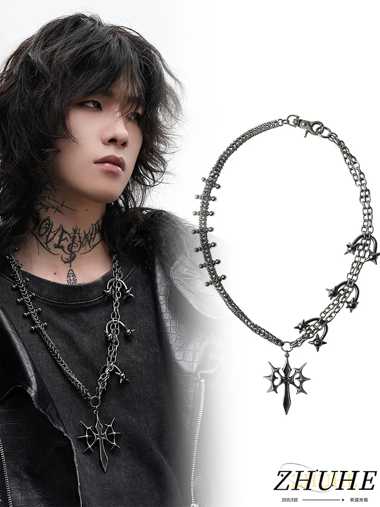 

Gothic Cross Star Chain Choker Necklace Punk Style Jewelry Accessories for Men Women 2025 Trendy Statement Piece