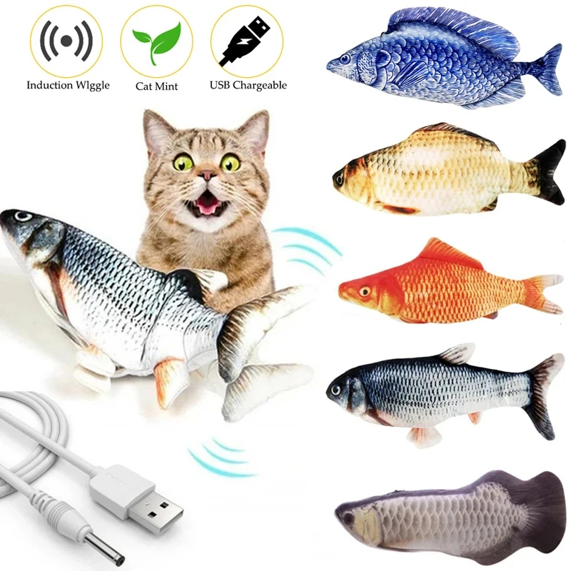 Pet Chewing Bite Interactive Toys Floppy Wagging Fish Cat Accessories Cat Toy Fish USB Electric Charging Simulation Fish Catnip