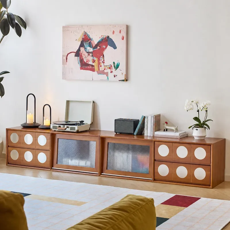 Nordic Solid Wood TV Cabinet Floor to Ceiling Storage Unit for Living Room Small Apartment Media Console with Ample Space