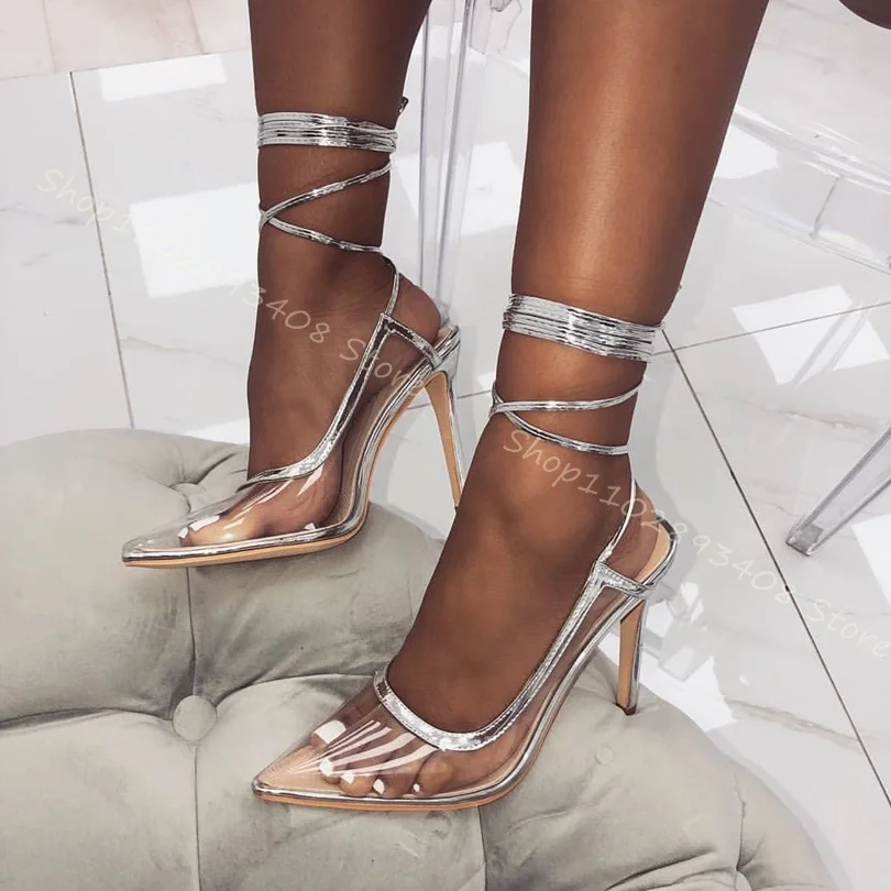 

Clear PVC Slingback Ankle Strap Pumps Stiletto Pointed Toe New Fashion Sexy Shoes Women Summer Dress Shoes Zapatos Para Mujere