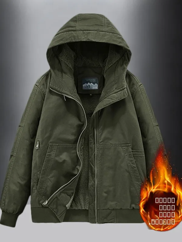 

American Casual Hooded Lamb Velvet Cotton Jaet Men Winter Anti-Cold Large Size Loose Workwear Warm Outerwear Cotton Coat