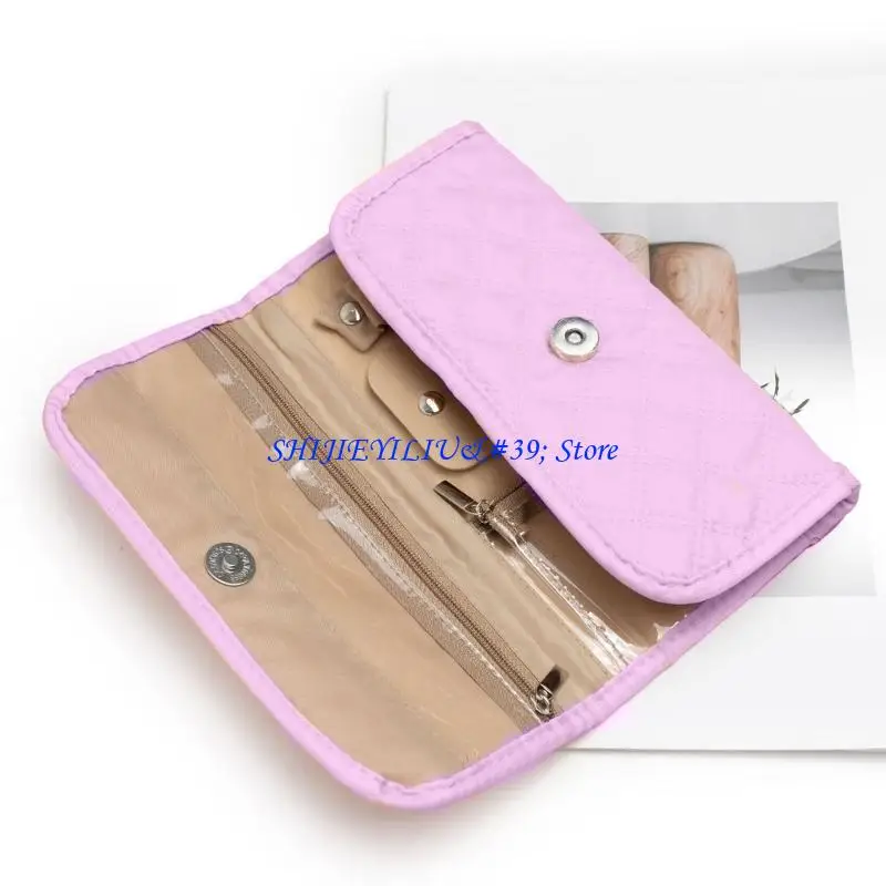 E21F Portable Polyester Jewelry Storage Roll Perfect for Travel Compartments Compact Accessory Organizers Earrings Necklaces