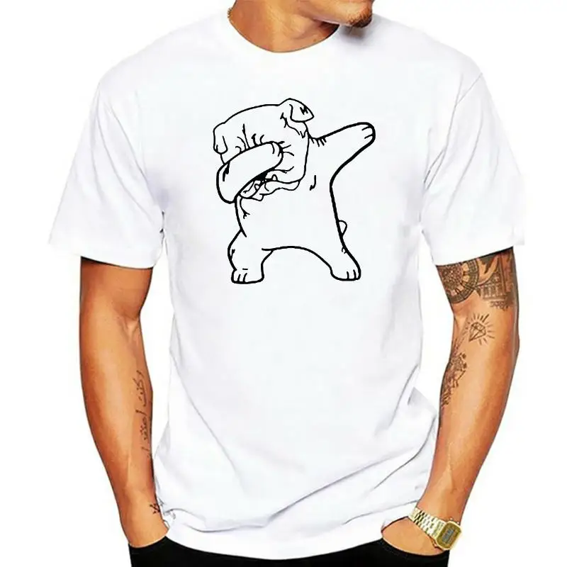 Dabbing English Bulldog Funny T Shirts Men Adult Clothes T-Shirts Round Neck Cotton Dog Tee Shirt