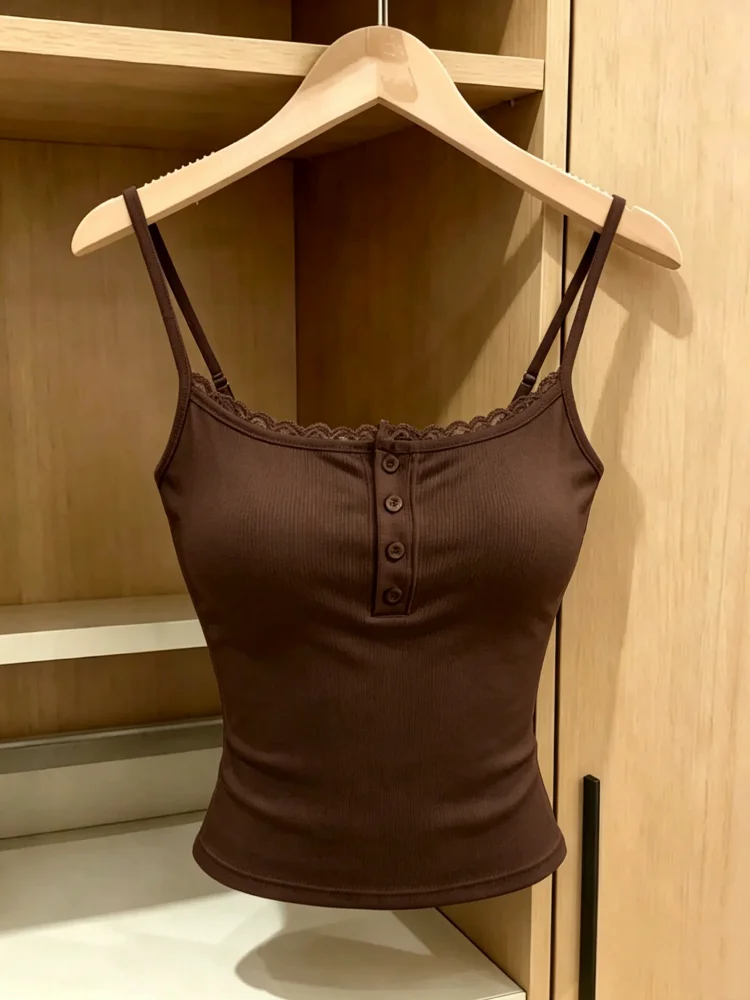 Women's Slim Fit Camisole Tank Top 95% Cotton Lace Button Strap Vest New Style plus Size Inner Wear Base Layer Outerwear