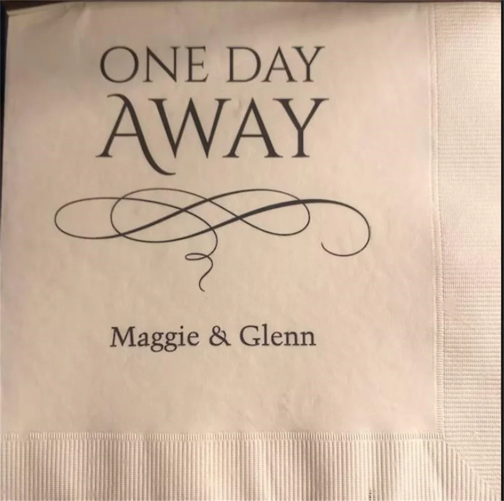 One Day Away Rehearsal Dinner Wedding Napkins Personalized Set of 100 Napkins Modern