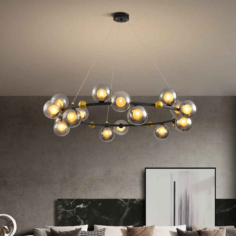 

Nordic Living Room G9 Pendant Light Luxury Atmospheric Glass Lamp Modern Simple Creative Ring Dining Room Bedroom Chandeliers