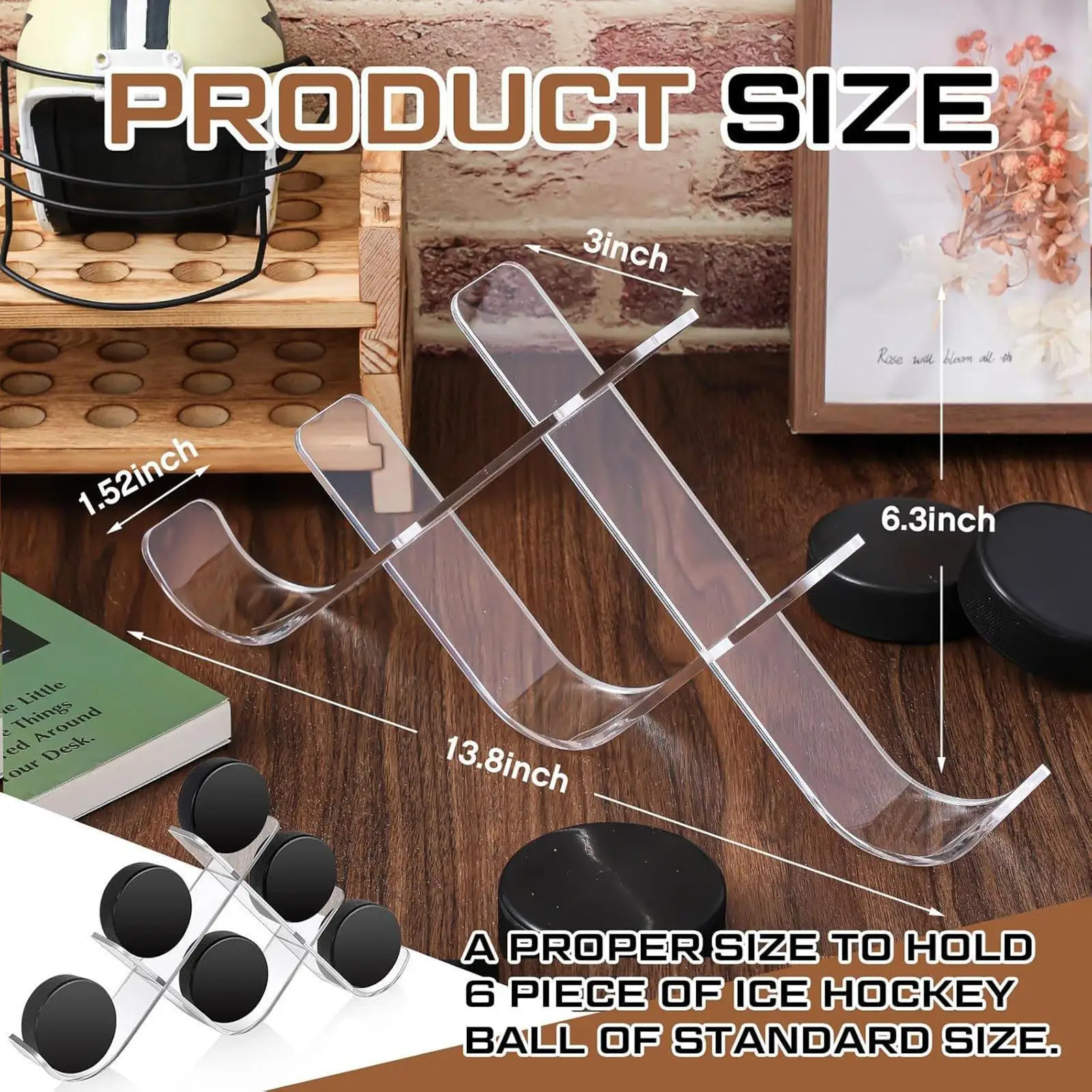 Hockey Puck Display Holder Stand Decor for 6 Pucks Autograph Memorabilia,Storage Rack for Indoor Sports Rooms Home