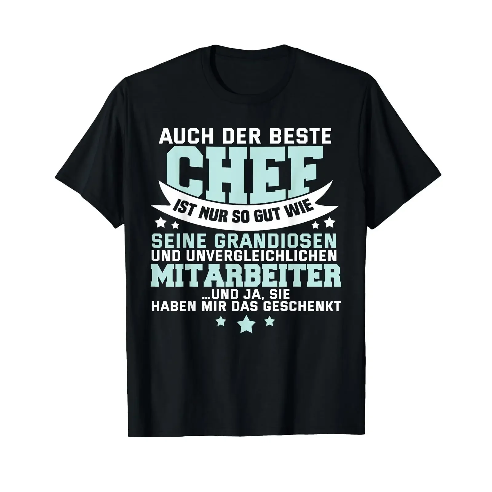 Camiseta com texto em alemão: “Lustig Auch der Beste Chef is only so good” para funcionários, estilo vintage lavado, confortável.
