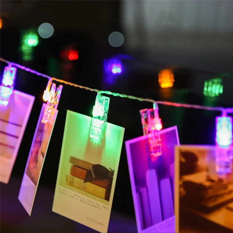 Garland Card Photo Clip Fairy String Lights 20LEDs Led Fairy Light Xmas Bedroom DIY Clothespin Shapes Battery Christmas Lamp