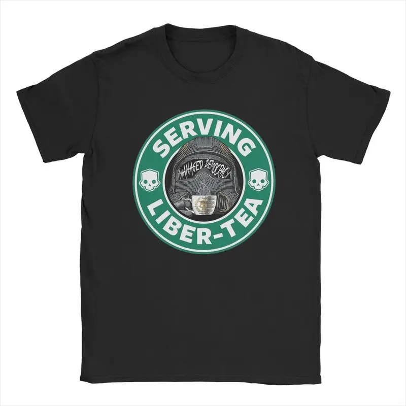 Men Serving Liber Tea Helldivers 2 Drinking Tea Managed Democracy T Shirt 100% Cotton Clothes Vintage Tees Unique T-Shirts