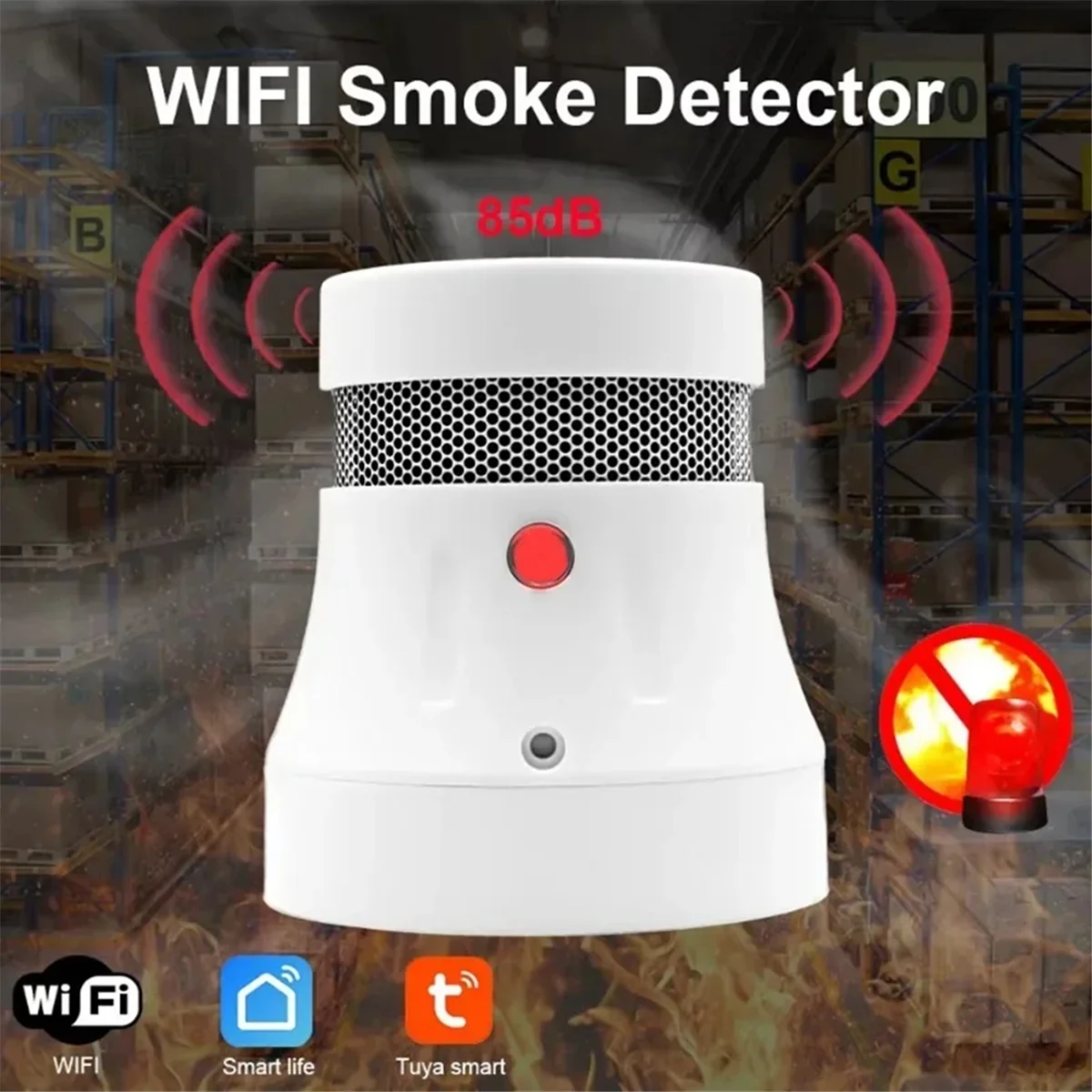 Tuya detektor asap Mini nirkabel, Sensor WiFi sensitivitas tinggi, detektor asap pintar tipe-mikro dengan Alarm api