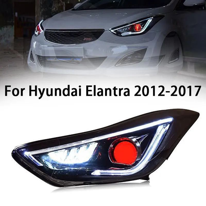 

Передняя фара автомобиля для Hyundai Elantra 2012-2017, фара в сборе, модифицированная модель DRL Devil's Eye, двойной объектив, сигнал поворота