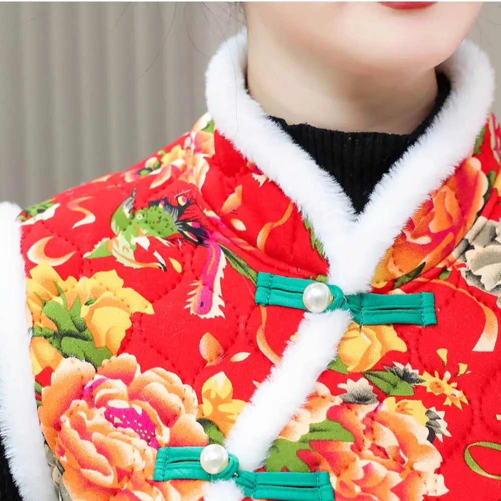 

Женский жилет Thiened Fce Lotus Le, осенне-зимний хлопковый жилет с цветочным принтом, традиционный этнический топ для вечеринок