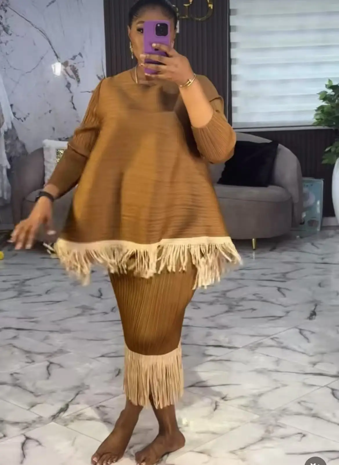 

Miyake 2025 Autumn New Foreign Style Fashion Suit Loose and Thin Commuting Pleated Crew Neck Two-piece Set Women