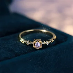 Minimalist Inlaid High Purple Zircon Twist Cute Ring Fashion Gold Color Dainty Vintage Boho Wedding Rings For Women Jewelry Gift